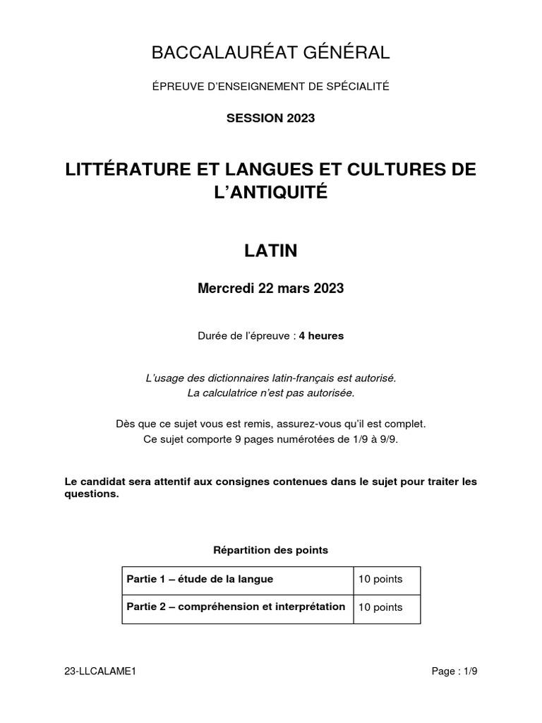 Épreuve de Latin - Bac 2023 | PDF | Ulysse | Guerre de Troie
