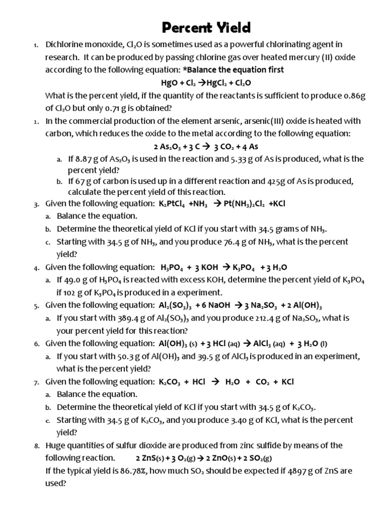 Percent yield ws pdf