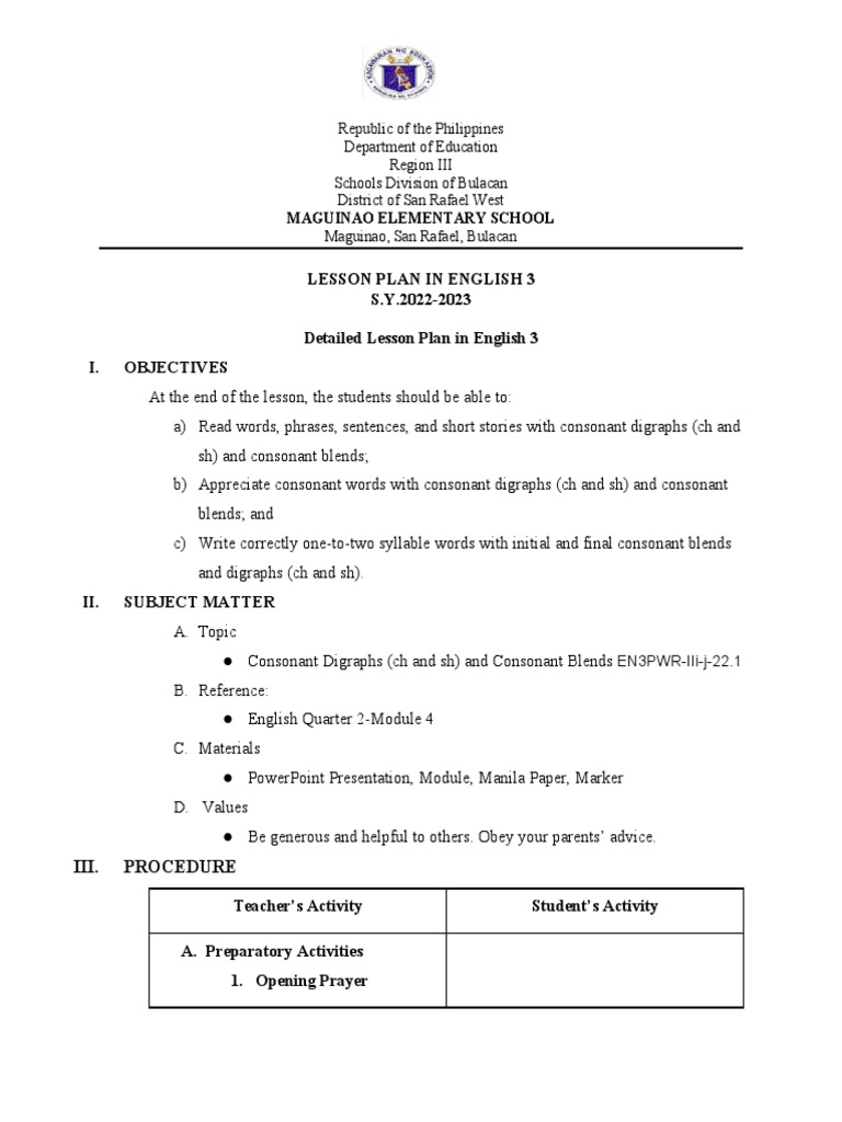 Consonant Blends and Digraphs Lesson Plan | PDF | Consonant | Phonetics