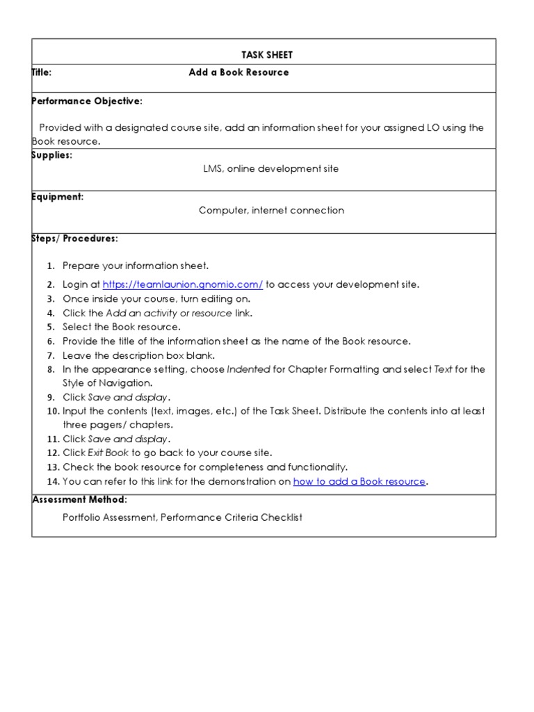 Task Sheet Book PDF Books Information