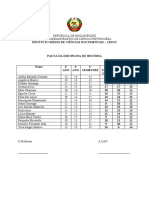 Pauta da disciplina de História no CIDOC