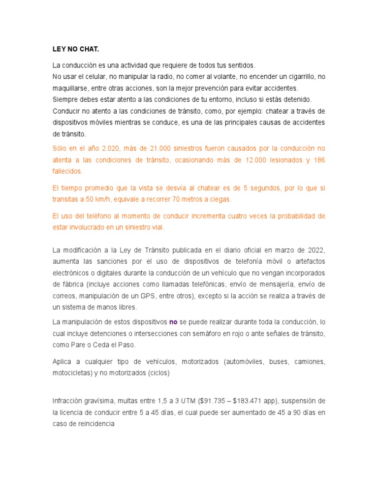 Ley No Chat | PDF | Teléfonos móviles | Licencia de conducir