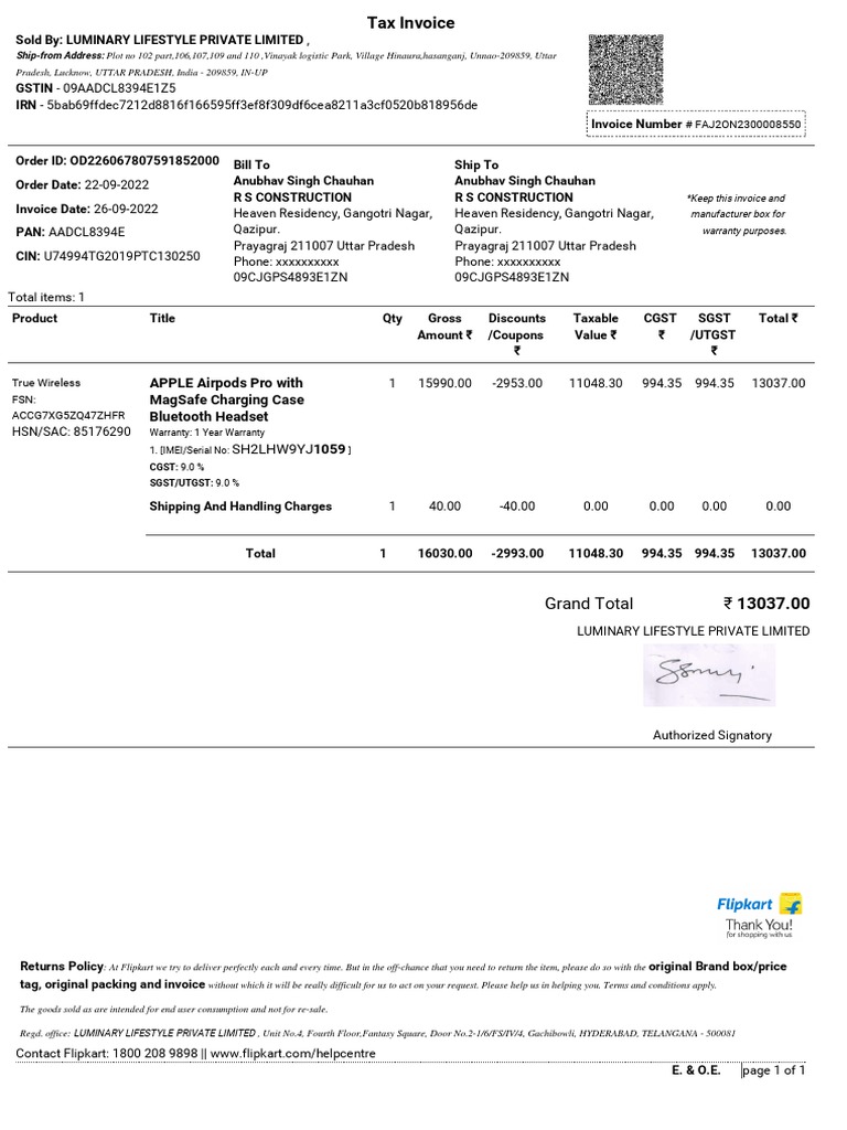 Airpods Bill PDF | Download Free PDF | Apple Inc.