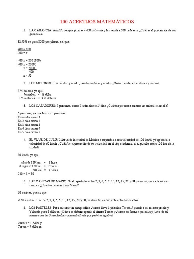 100 Acertijos Matematicos | PDF | Raíz cuadrada