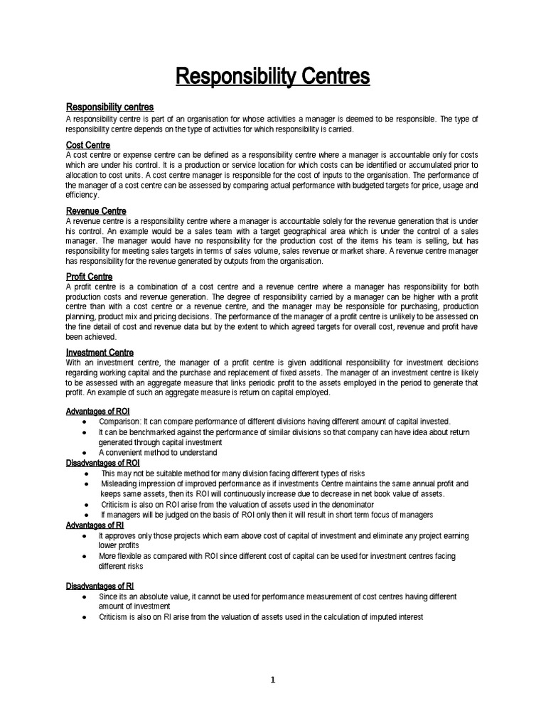 Transfer Pricing in Responsibility Centres | PDF | Profit (Economics ...