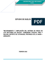 Estudio de suelos y ensayos geotécnicos para mejora de riego en Cotahuasi, Arequipa