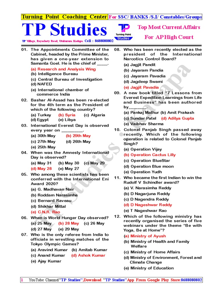 Current Affairs for Competitive Exams | PDF