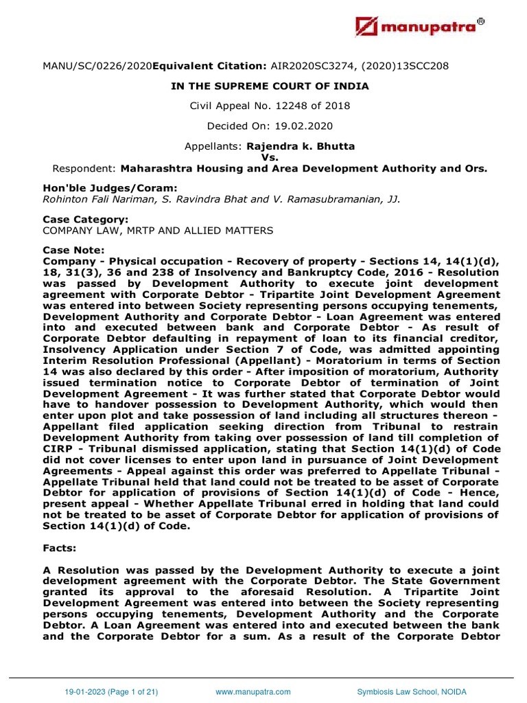 Supreme Court Ruling on Insolvency Code and Land Asset Dispute | PDF ...
