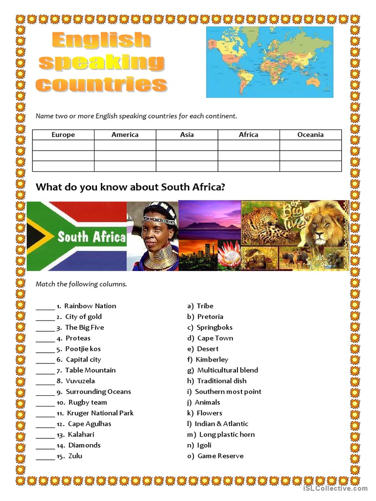 English-Speaking Countries Overview | PDF | South Africa | Languages Of ...