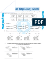 Ficha Sumas Restas Multiplicaciones y Divisiones para Cuarto de Primaria
