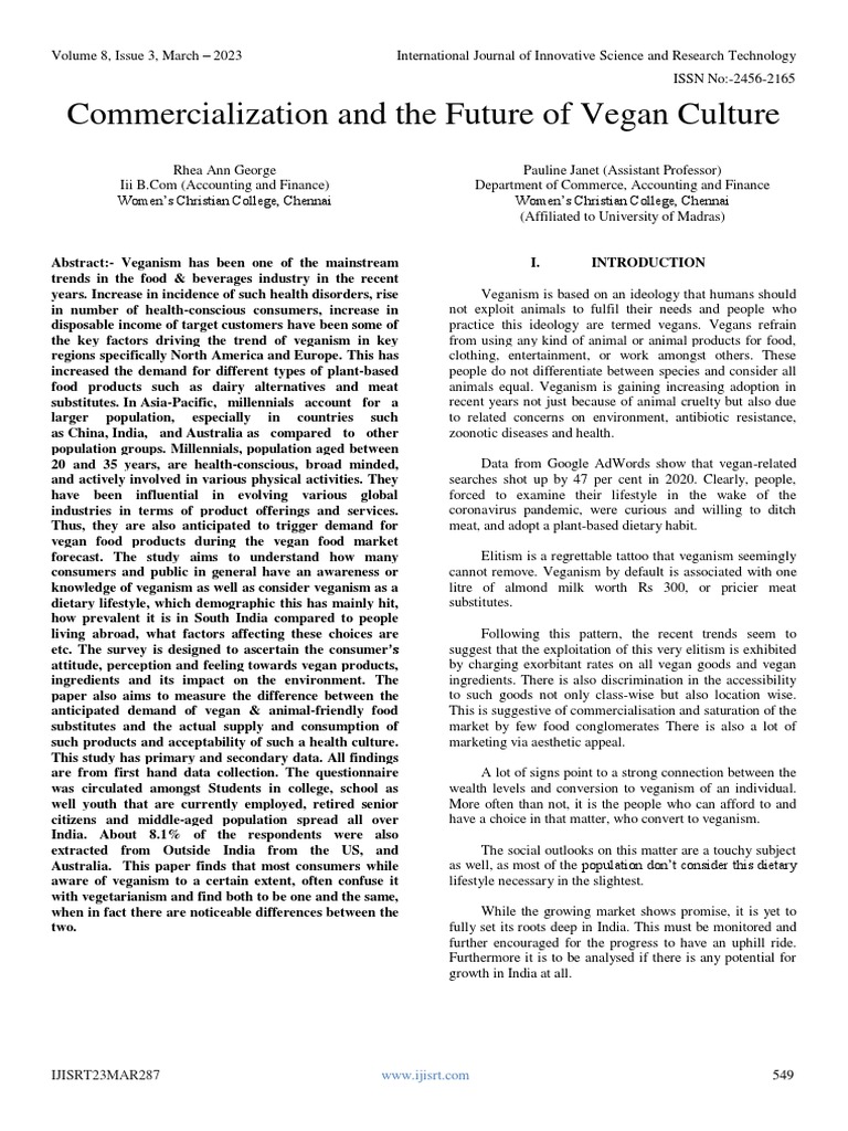 Commercialization and The Future of Vegan Culture PDF Veganism Meat