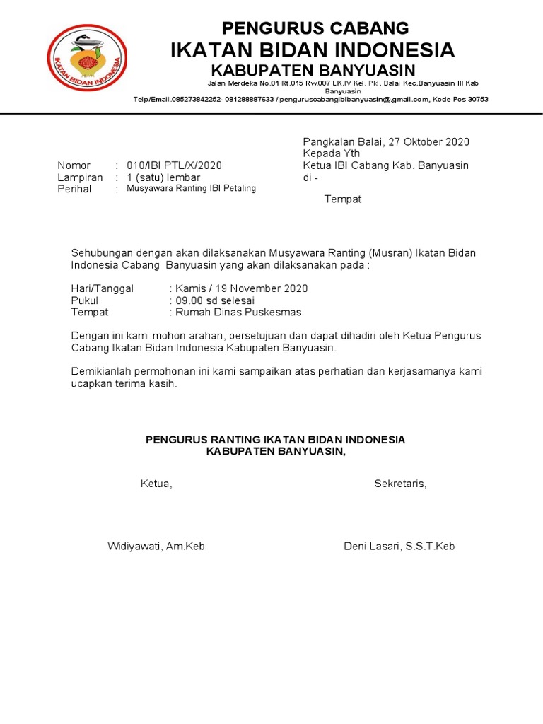 Musyawara Ranting IBI Banyuasin 2020 | PDF