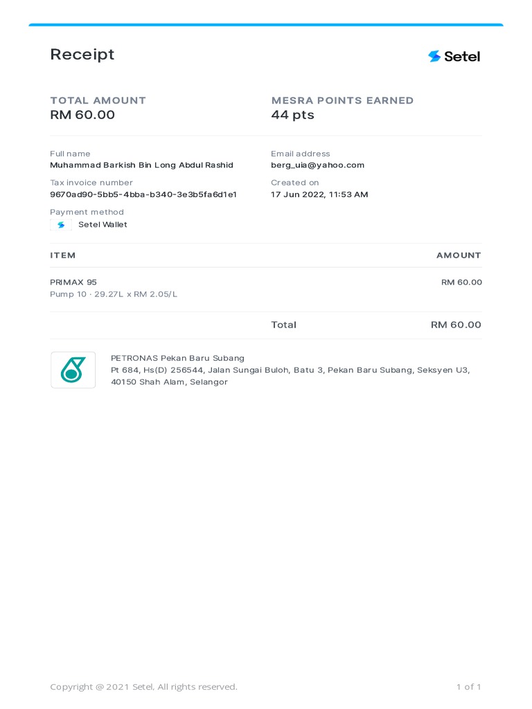 Purchase Fuel Receipt Sample PDF