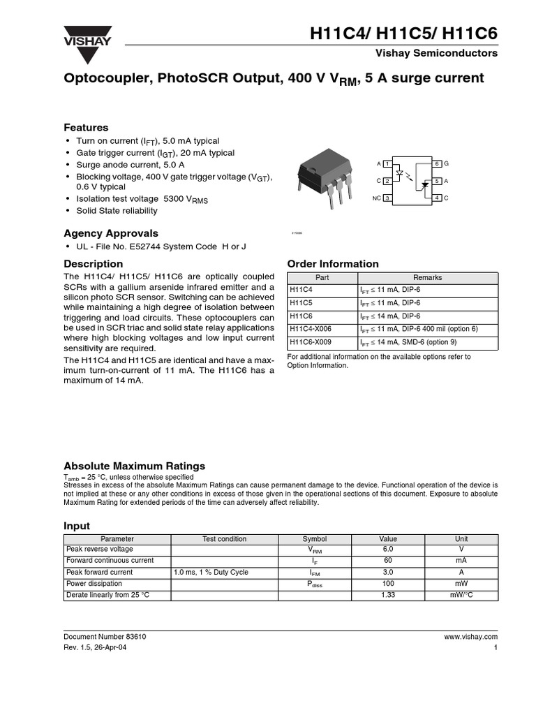 h11c4 PDF | Download Free PDF | Semiconductors | Computer Engineering