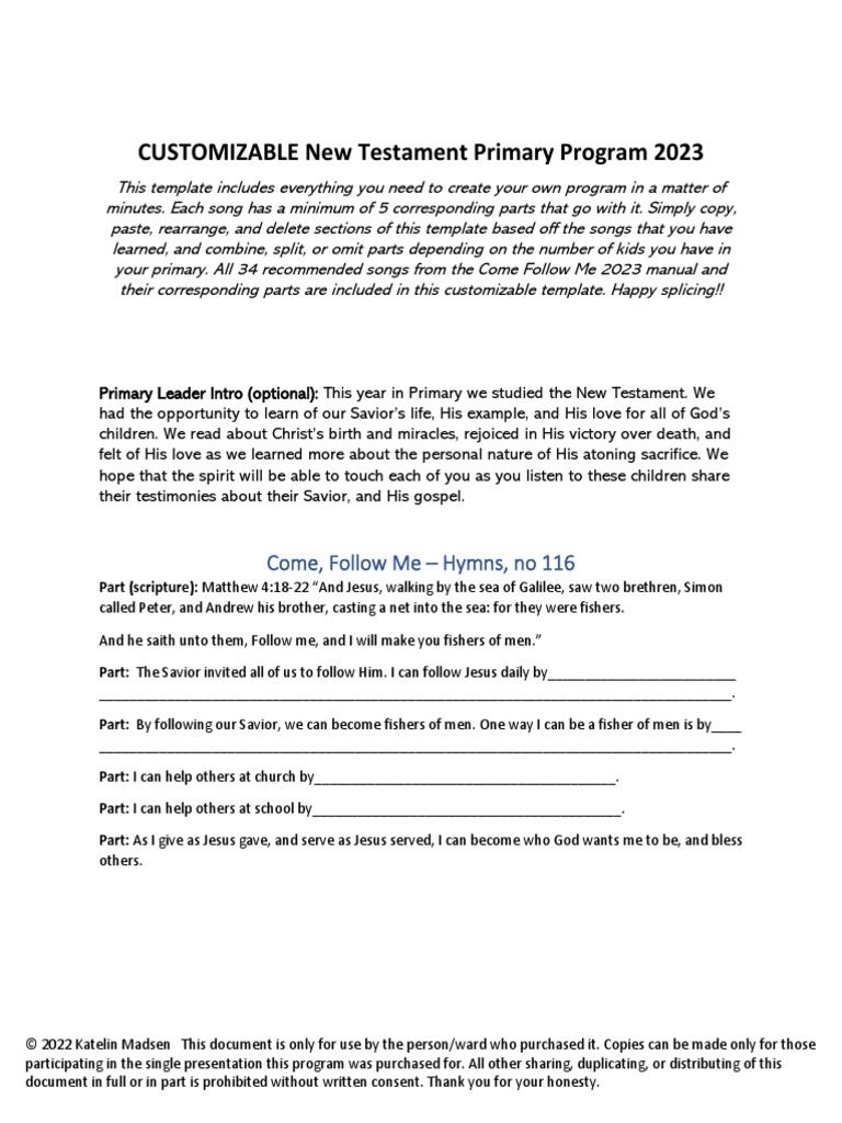 CUSTOMIZABLEPrimary Program Script 2023 PDF Baptism Jesus