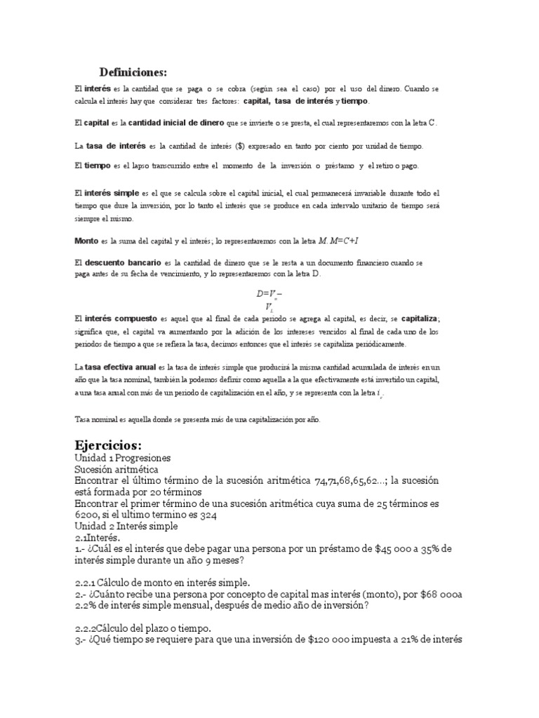 Definición y Cálculo de Intereses Financieros | PDF | Interés | Tasas ...