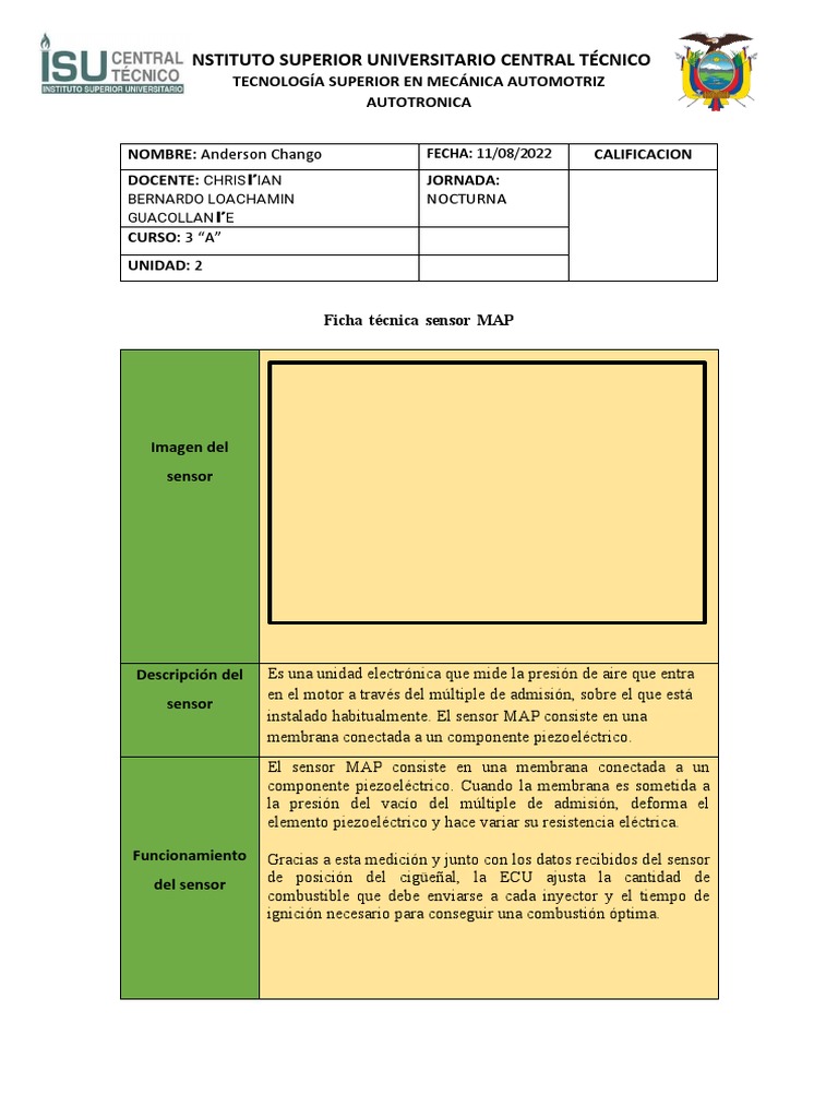 Ficha Técnica del Sensor MAP | PDF | Piezoelectricidad | Máquinas