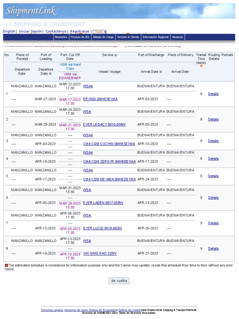 Yml Schedule Port To Port
