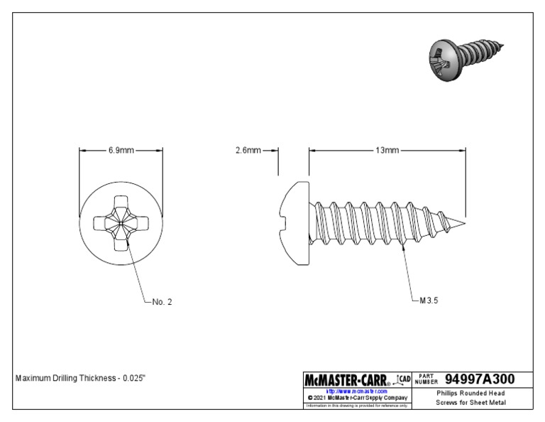 94997A300 Phillips Rounded Head Screws For Sheet Metal PDF