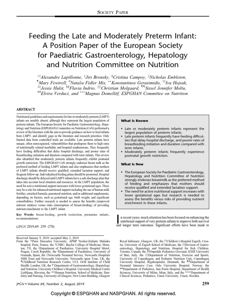 Espghan Feeding Guidelines