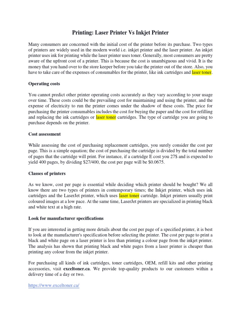 Black and White Printing Laser Printer Vs Inkjet Printer PDF