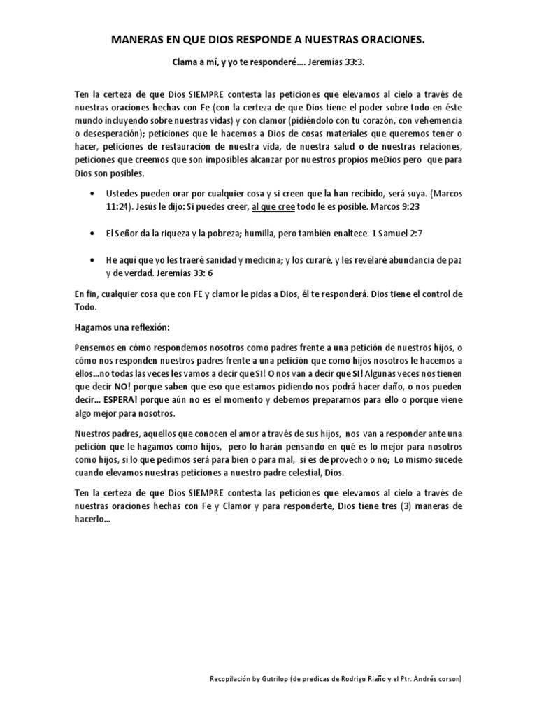 Maneras en Que Dios Responde A Nuestras Oraciones | PDF | Oración ...