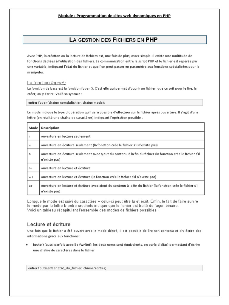 Gestion des fichiers en PHP : Guide pratique | PDF | PHP | Fichier ...