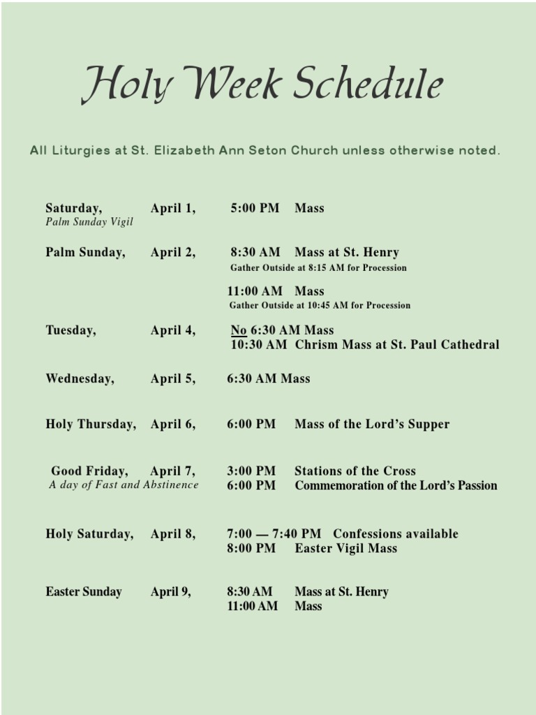 Holy Week Schedule 2023 Pdf Mass Liturgy Christian