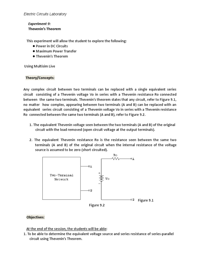 Thevenin's Theorem Lab Guide | PDF | Electrical Network | Voltage