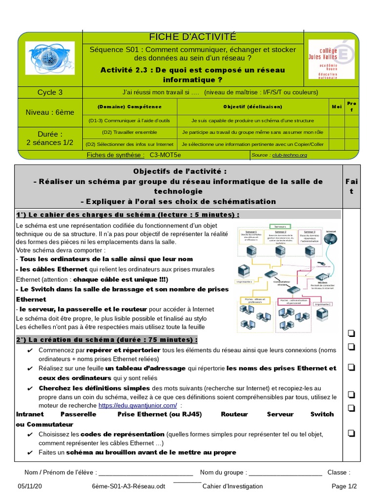En Utilisant L Ensemble Des Informations Réalisez Un Schéma 6ème S01 A3 Réseau | PDF | Ethernet | l'Internet