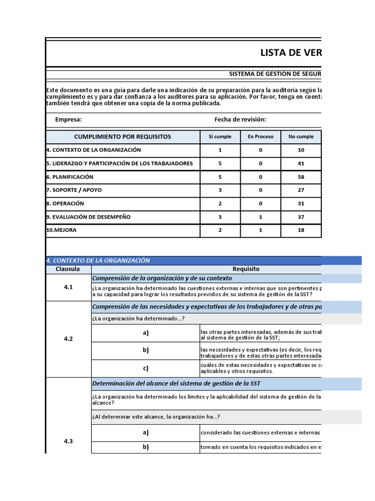 Copia de Lista de Verificación ISO 14001 - ISO 9001 - ISO 45001 | PDF ...
