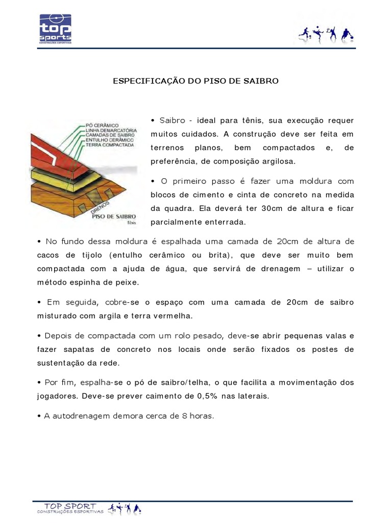 Especificação e manutenção do piso de saibro para tênis | PDF