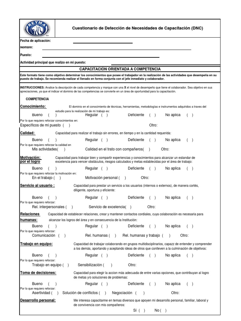 Formato DNC para Capacitación Laboral | PDF | Desarrollo personal