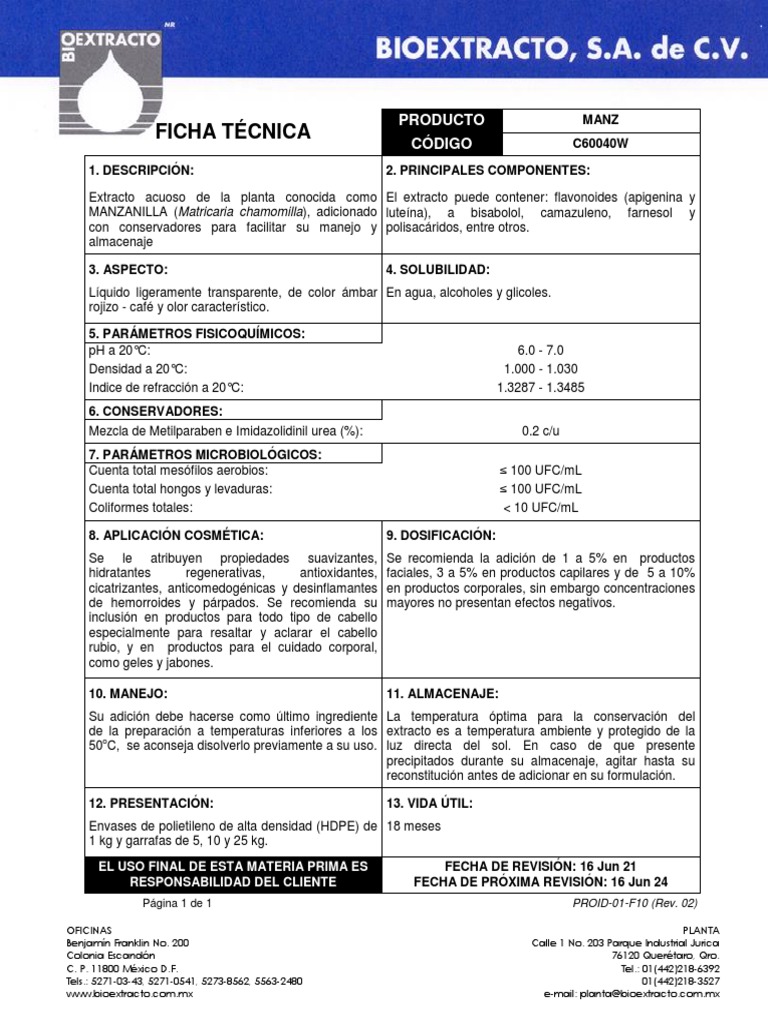 Extracto de Manzanilla | PDF | Química