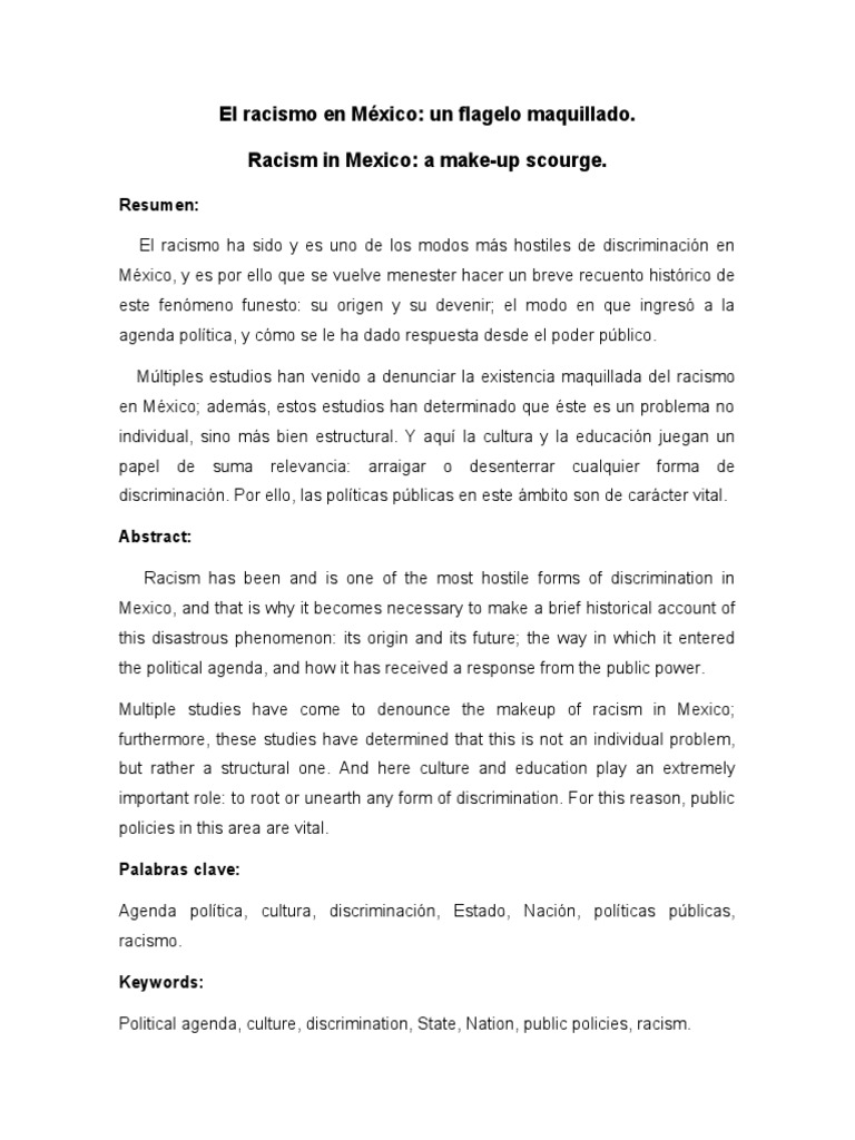 El Racismo en México II PDF Racismo Discriminación y relaciones