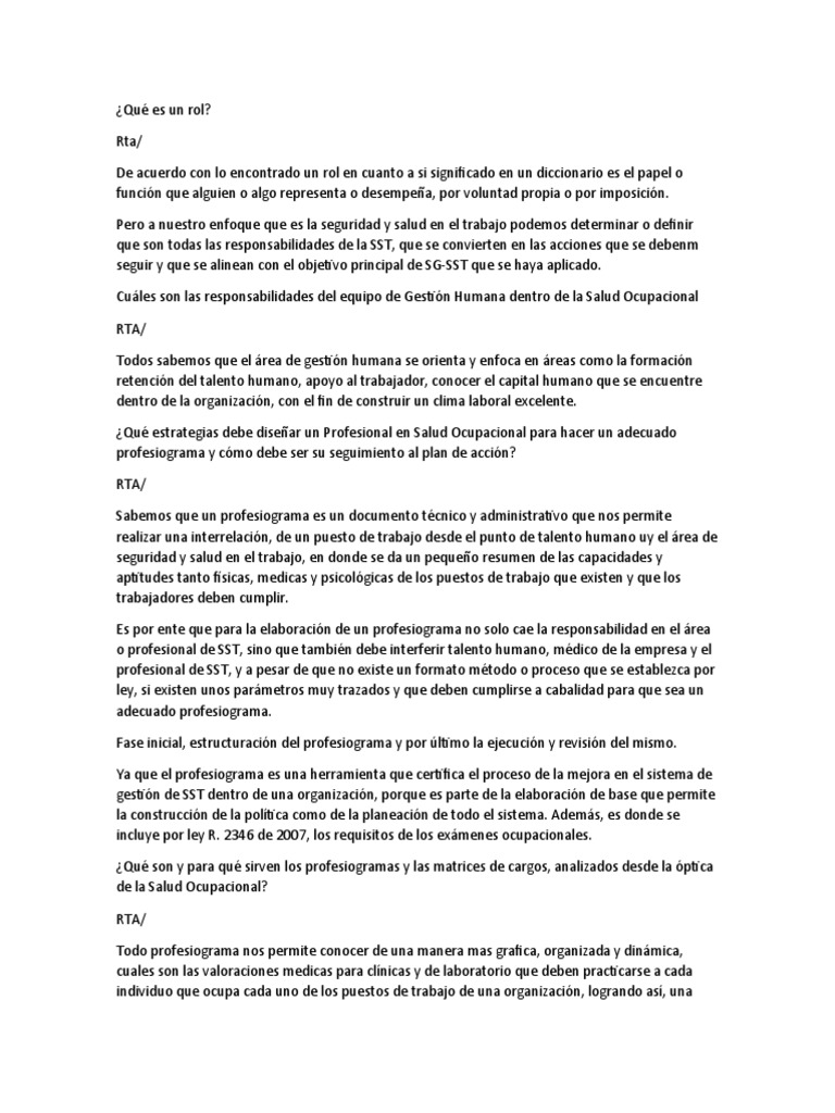 Definición y Función del Rol Laboral | PDF | Seguridad y salud ocupacional