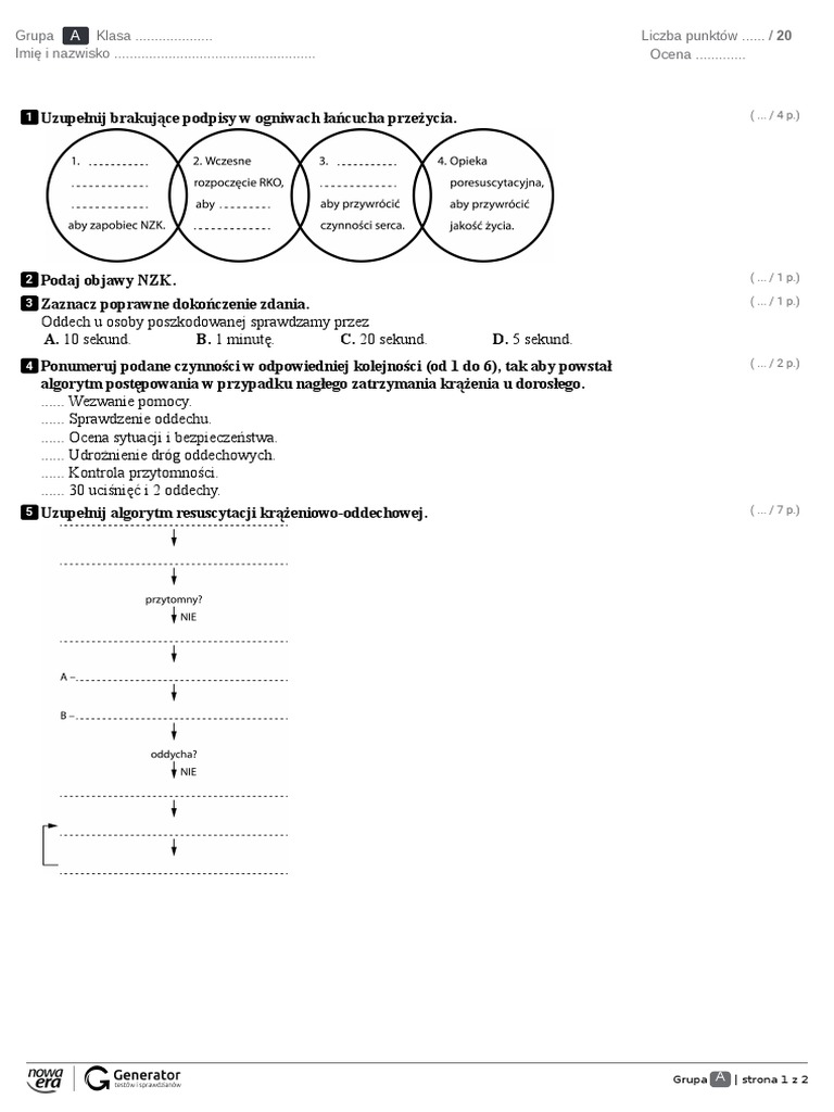 Sprawdzian Podstawy Pierwszej Pomocy (Tematy 34) Test (Z Widoczną