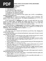The Classification of English Vowels