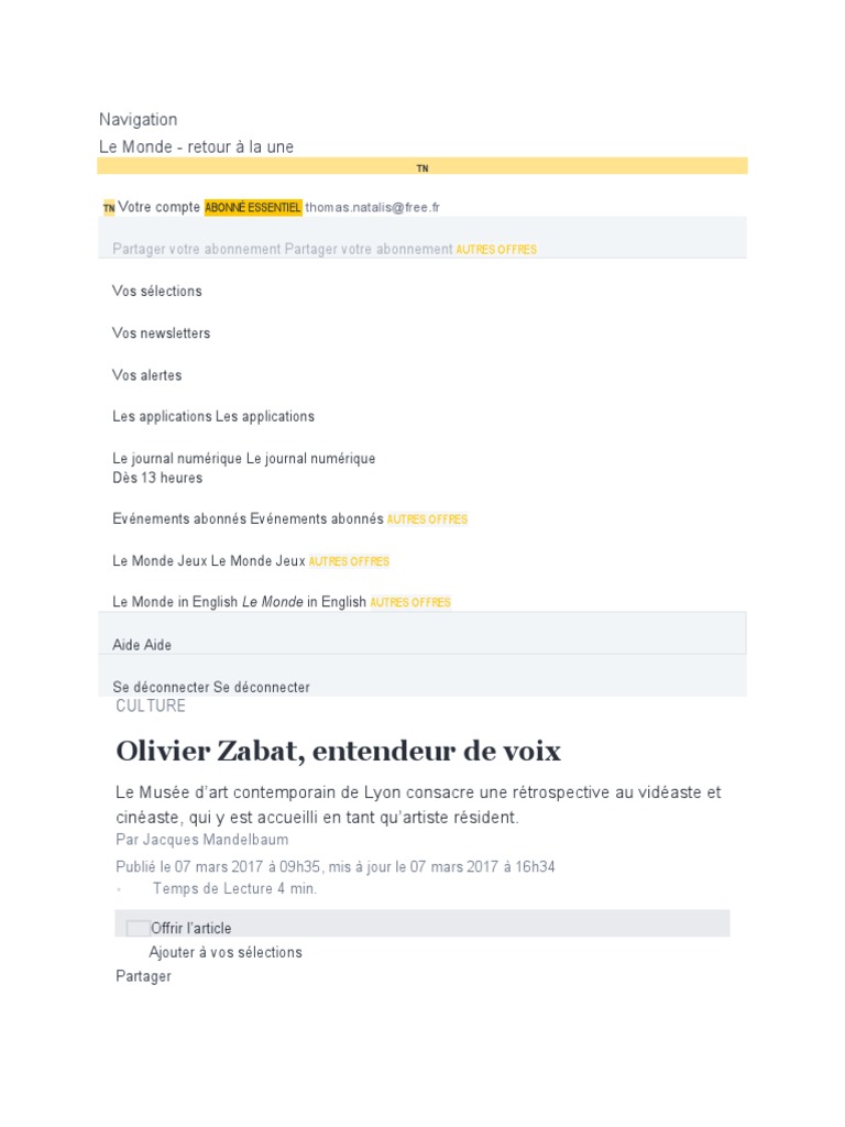 Rétrospective d'Olivier Zabat à Lyon | PDF | Jeunes adultes