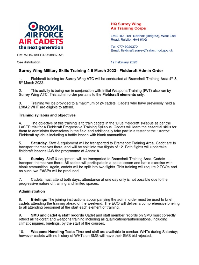 Military Skills Weekend - 4-5 March Admin Order PDF | PDF
