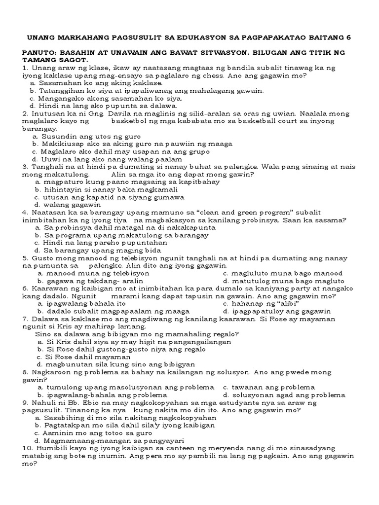 1st Quarter Test in ESP 6 | PDF
