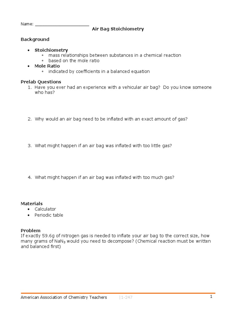 Becerra Stoichiometry Airbag PDF Stoichiometry Chemistry