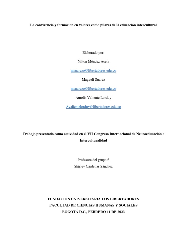 Convivencia Y Valores Educacion Intercultural Pdf Inclusión