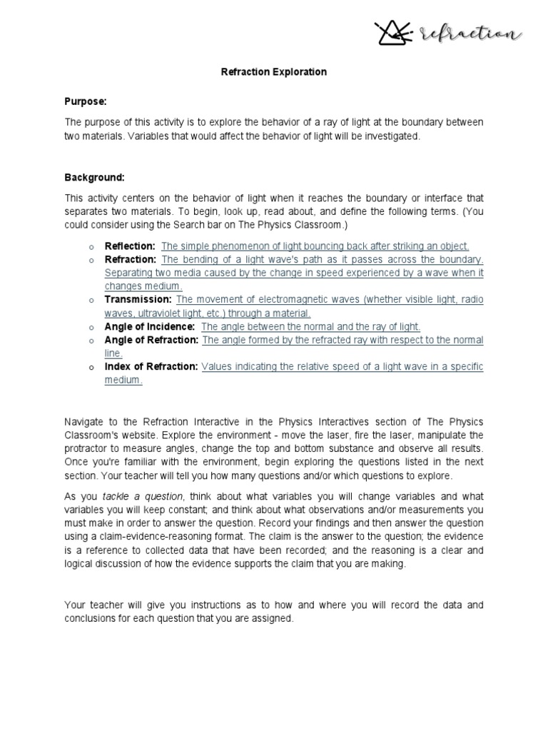 Refraction Pdf Refraction Light