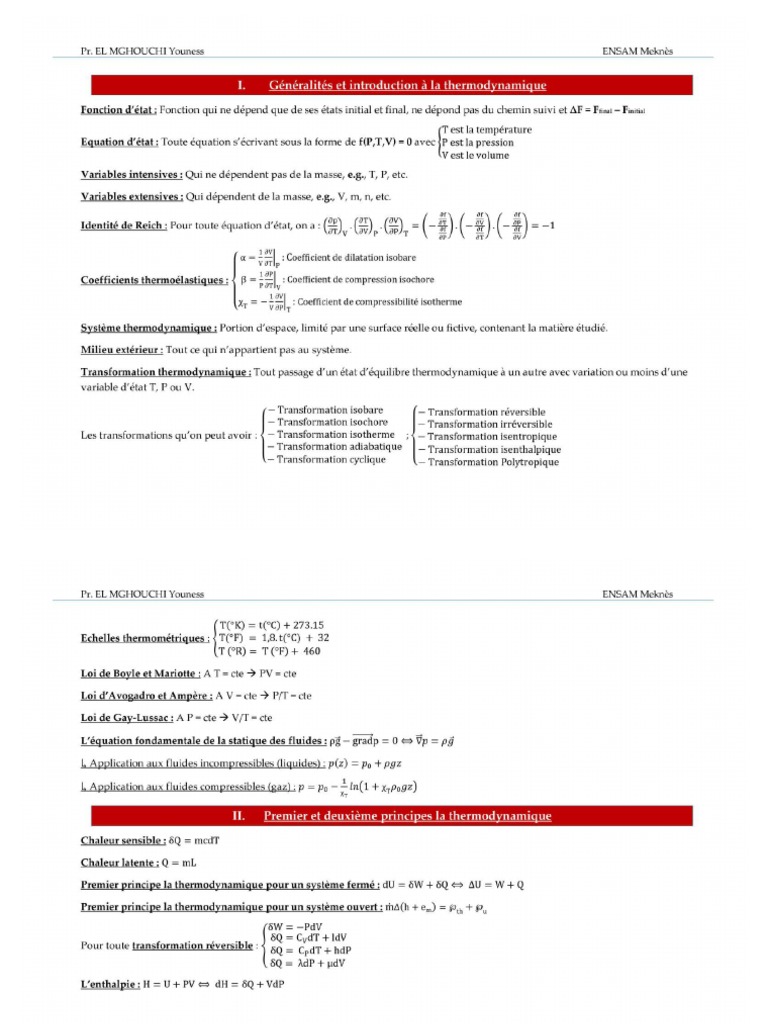 Résumé de La Thermodynamique | PDF