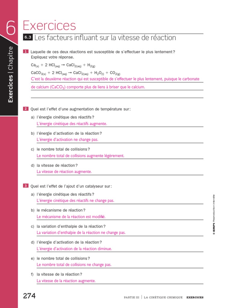 Vitesse de réaction en chimie secondaire 5 | PDF | Cinétique chimique ...