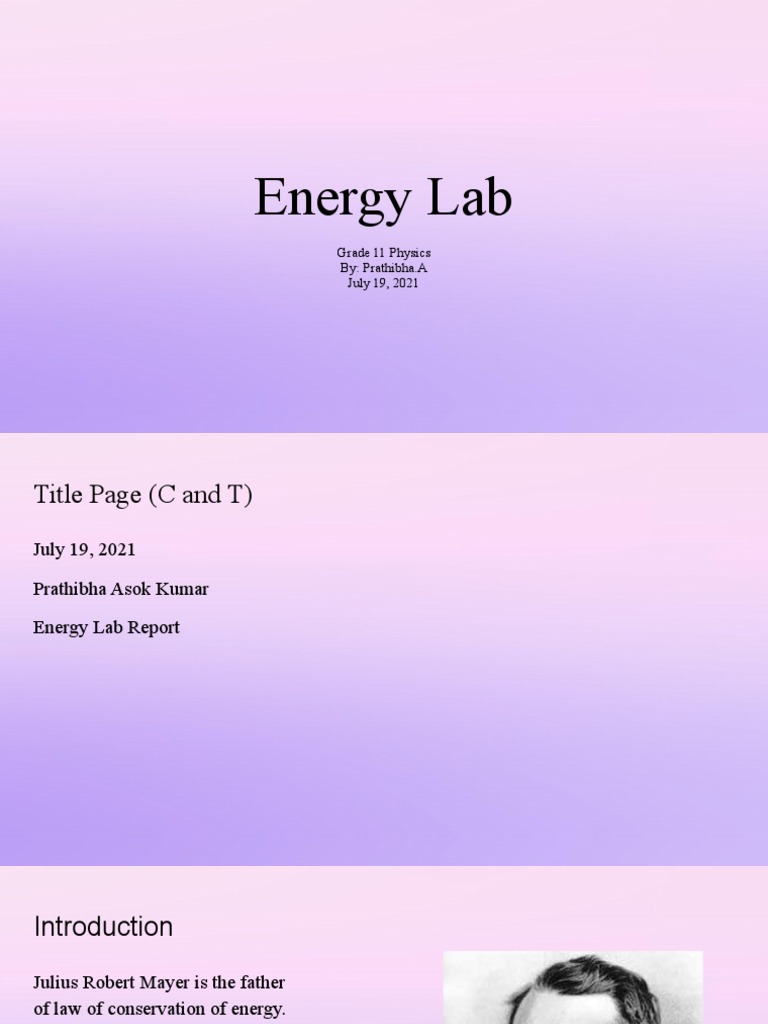 Energy Lab PDF Mass Potential Energy
