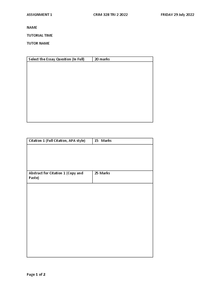 Crim 328 Assignment 1 Sheet TRI 2 2022 | PDF | Teaching Methods ...