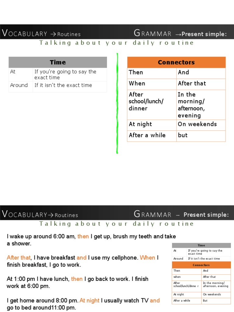 Daily Routine in Simple Present Tense | PDF | Question | Linguistic ...