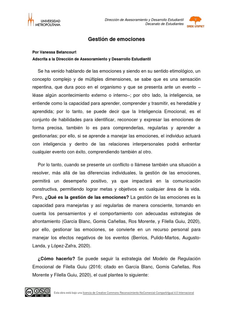 Gestión de Emociones y Estrategias Efectivas | PDF | Las emociones ...